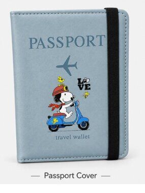 Blue Passport Cover Snoopy Dog Scooter Travel Wallet ID Organizer Protect Case